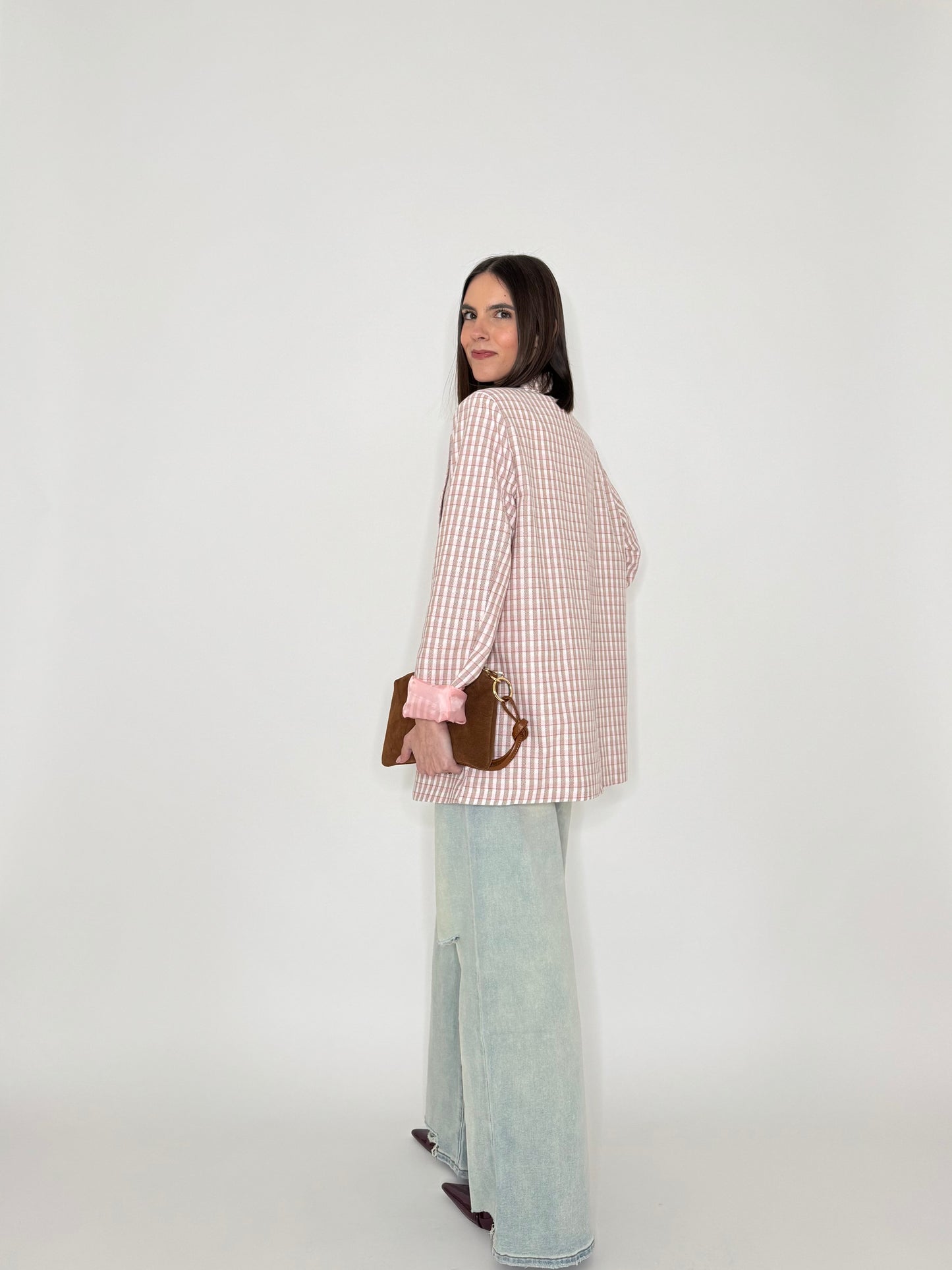 Giacca Spring check in cotone Pink