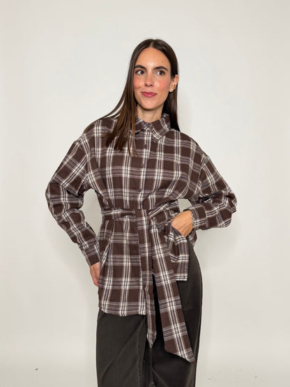 Camicia check in cotone coffee