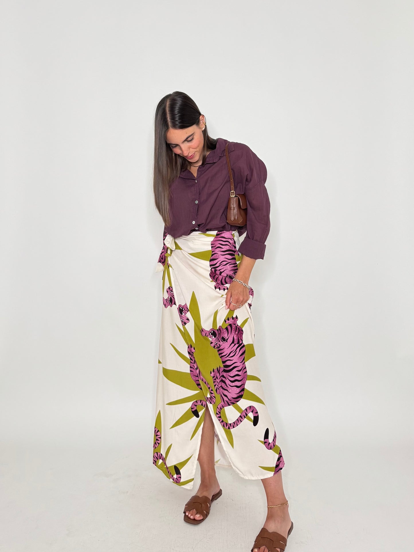 Camicia in mussola di cotone prugna