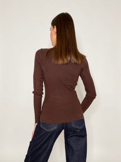 Maglia in morbida viscosa zigzag fit cioccolato