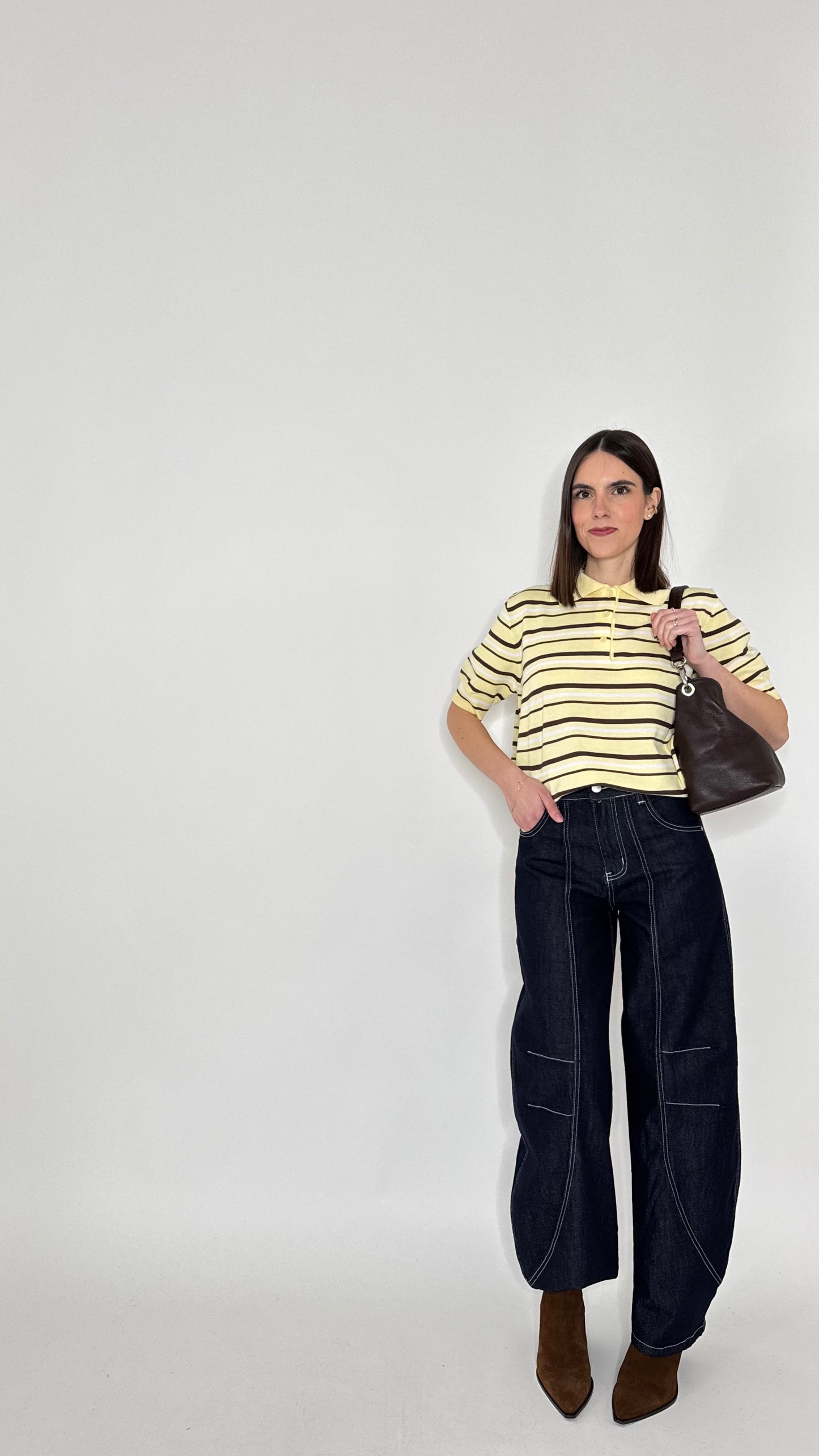 Jeans wide leg barrel con impunture Dark Blu