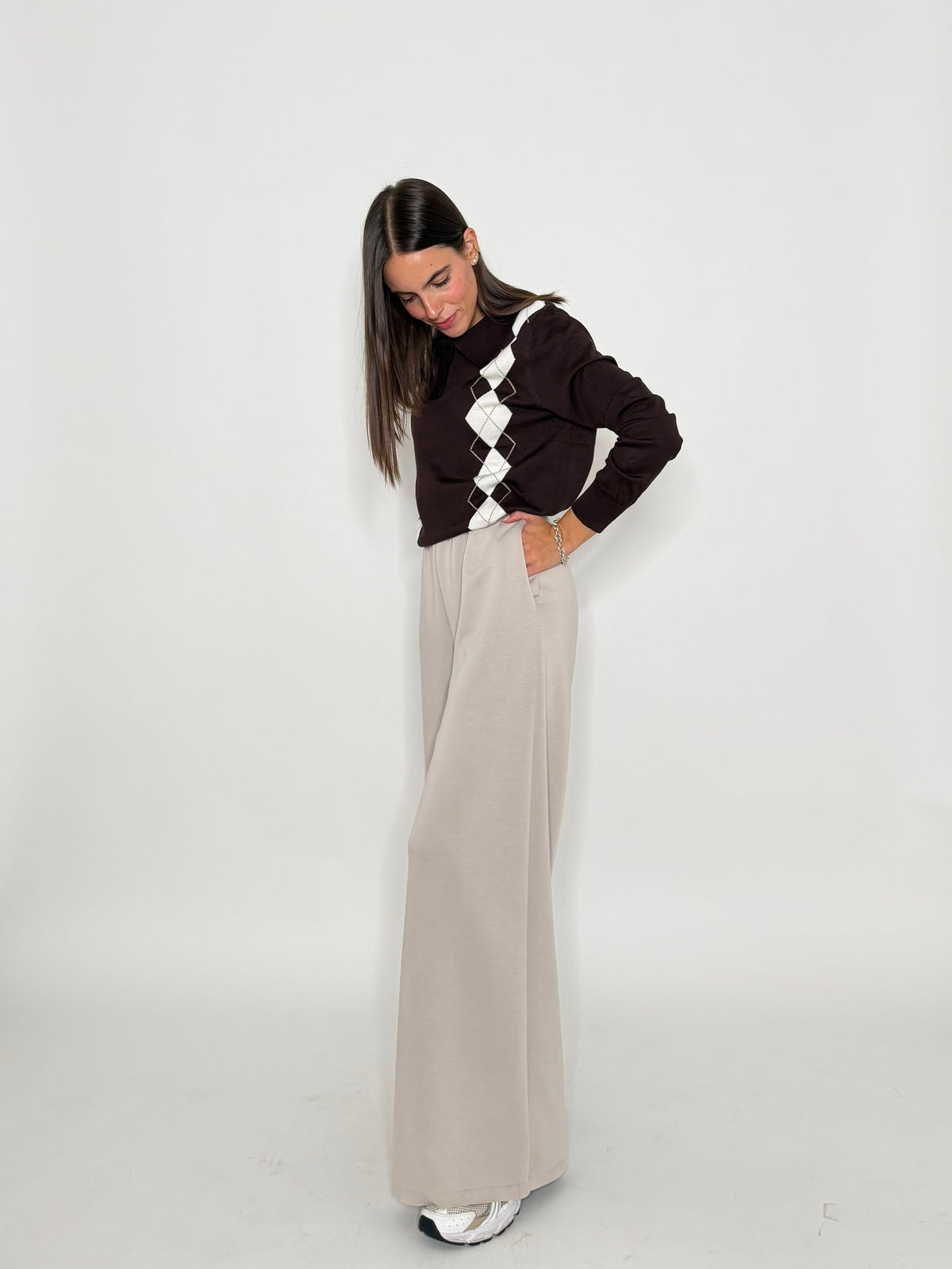 Pantalone palazzo relax fit in viscosa beige