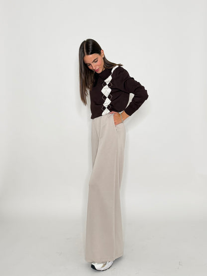 Pantalone palazzo relax fit in viscosa beige