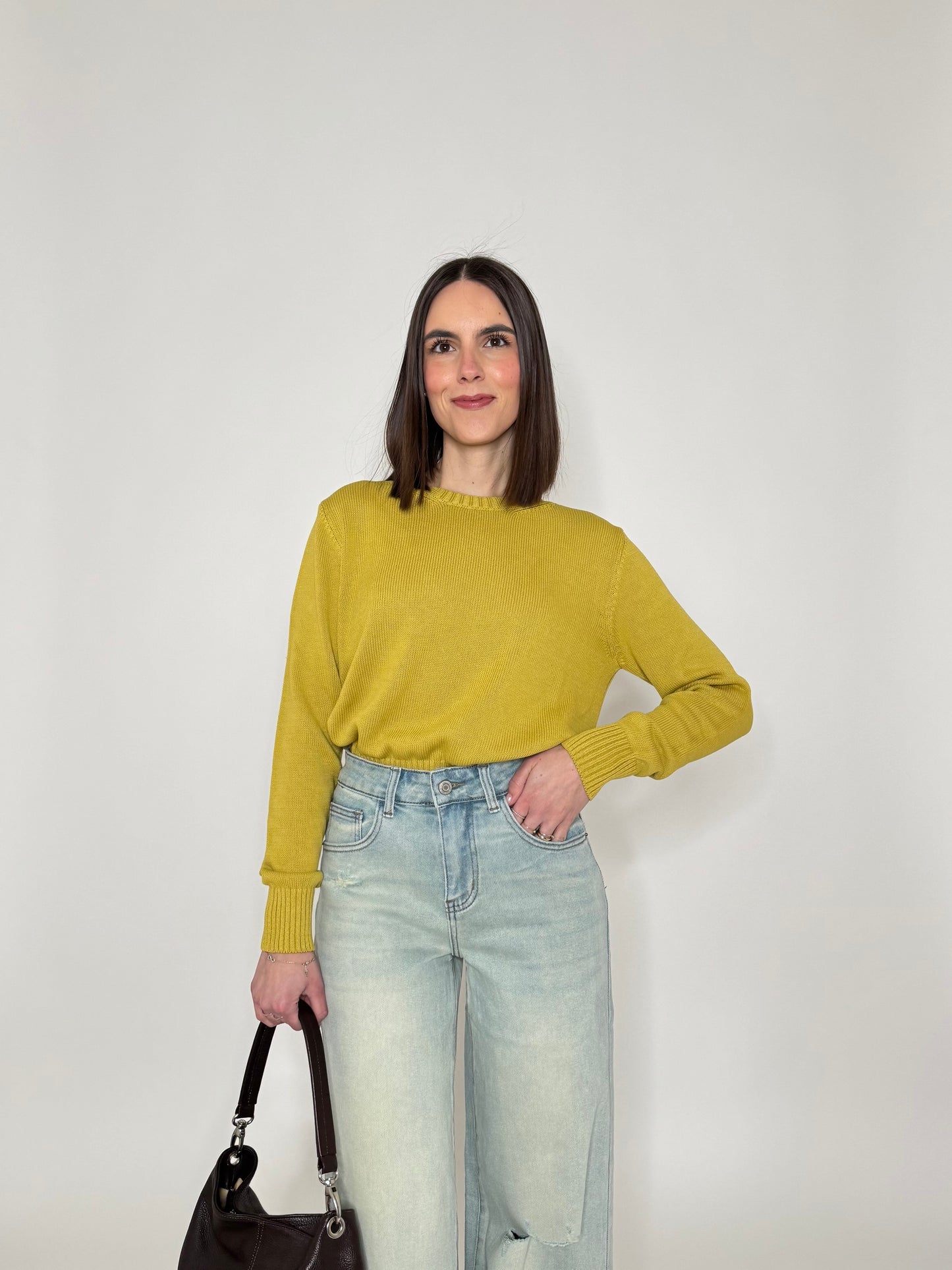Maglia girocollo in 100% cotone Senape