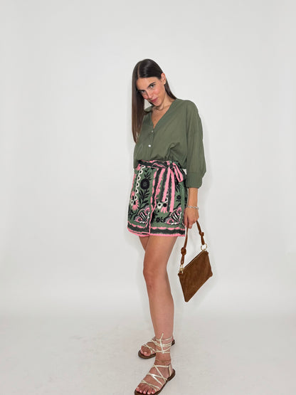 Gonna pantalone stampa florale base verde bosco