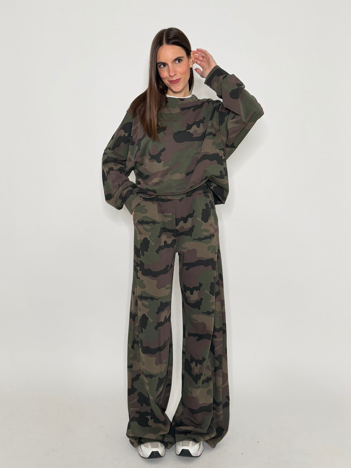 Pantalone palazzo camouflage in cotone