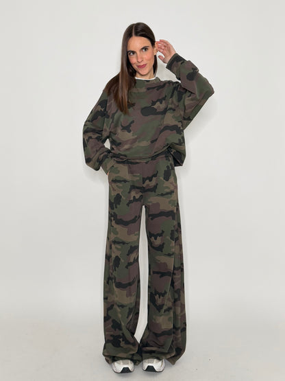 Pantalone palazzo camouflage in cotone