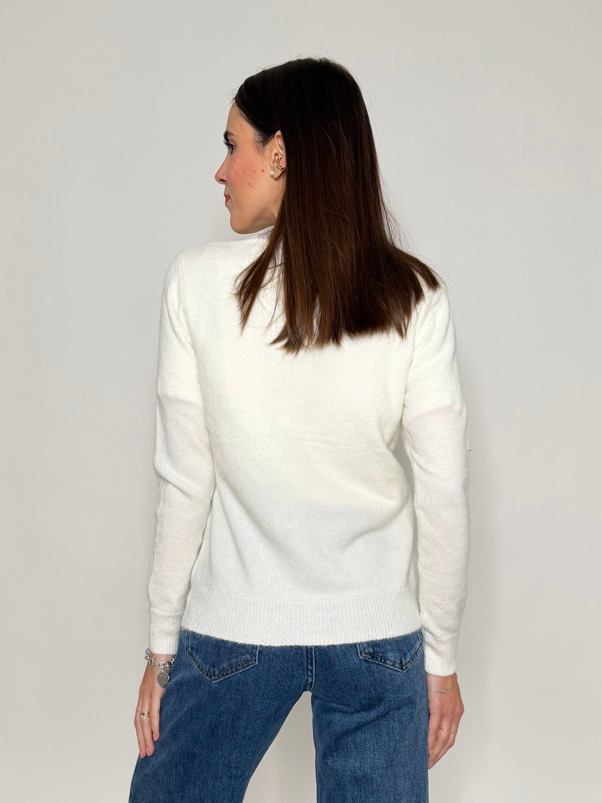 Cardigan "neve" in morbida viscosa e cotone bianco latte