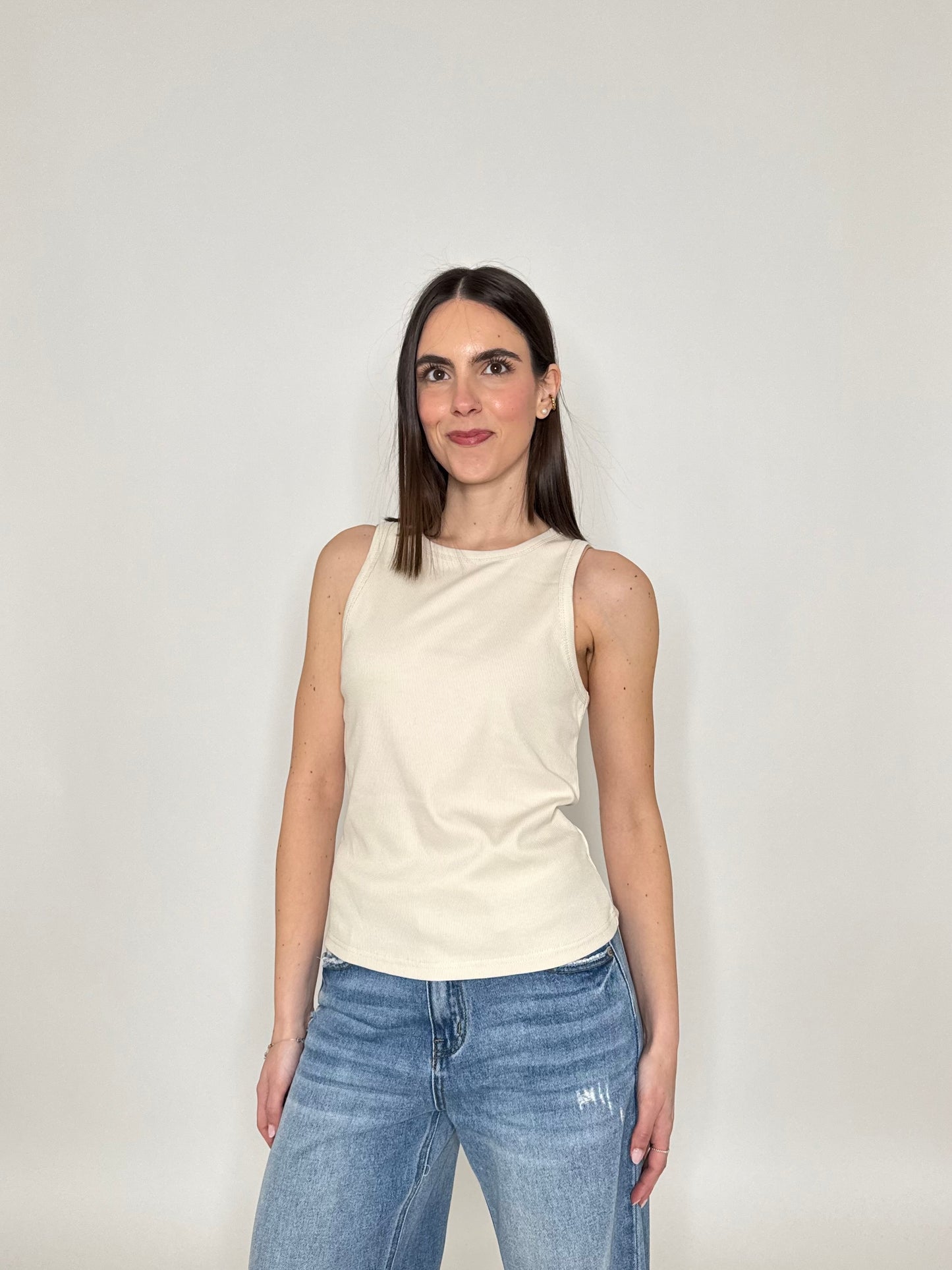 Canotta in cotone microcostina Essenziale Beige