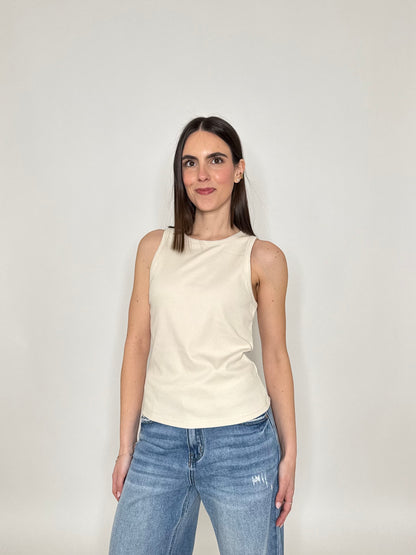 Canotta in cotone microcostina Essenziale Beige