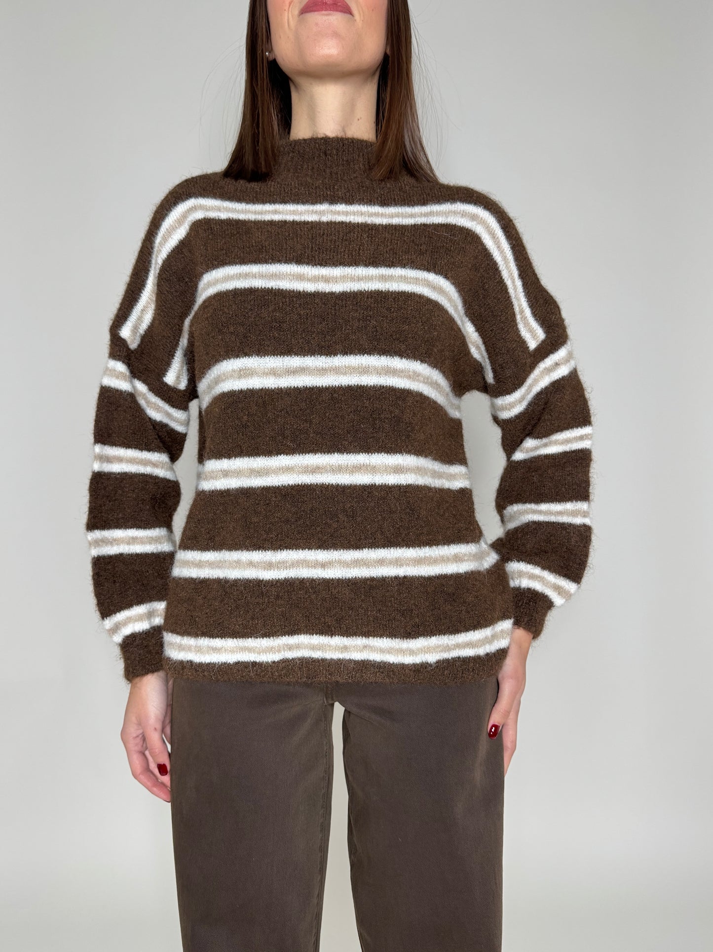 Pullover in misto lana righe cioccolato