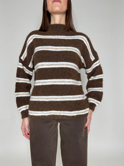 Pullover in misto lana righe cioccolato