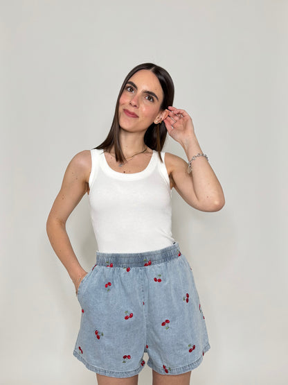 Completo denim in cotone con ricami