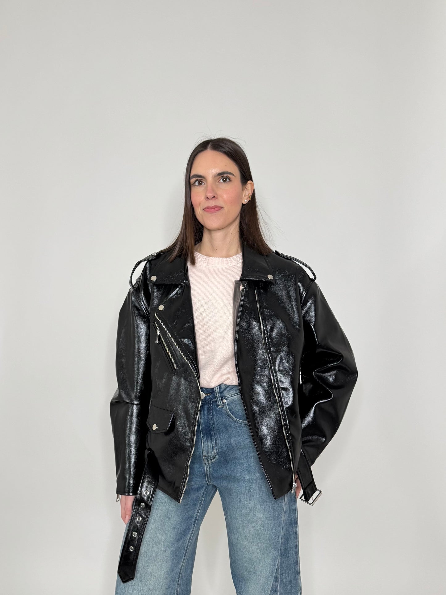 Giacca Biker in ecopelle martellata