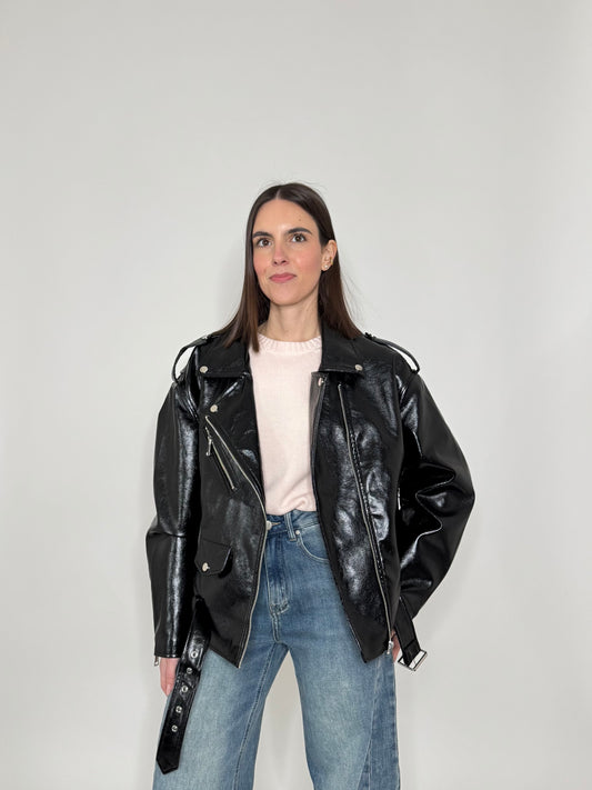 Giacca Biker in ecopelle martellata
