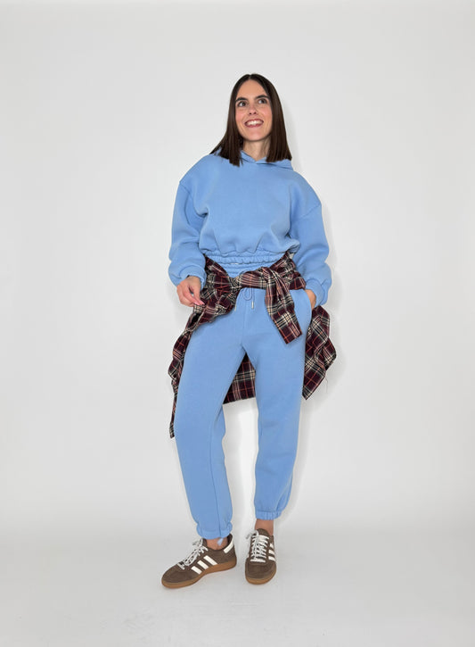 Tuta crop in cotone felpato Celeste