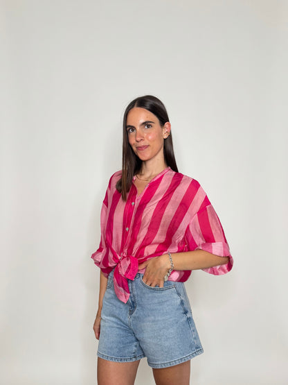 Camicia a righe in lyocell Fuscia/Rosa