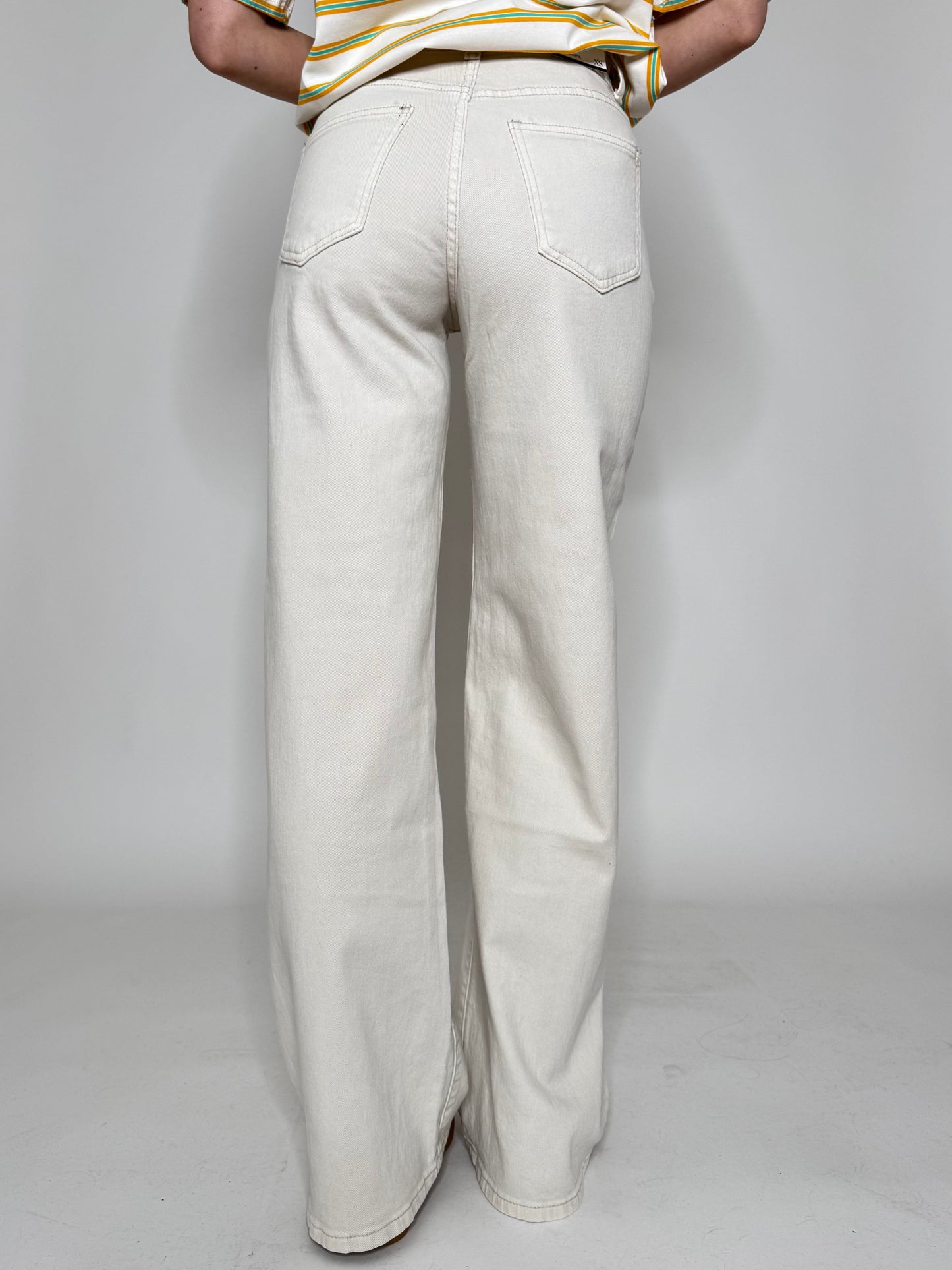 Jeans wide leg chiusura obliqua Cream