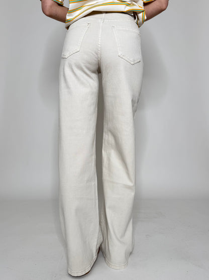 Jeans wide leg chiusura obliqua Cream
