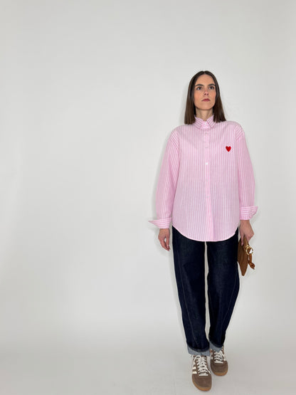 Camicia righe cuore in cotone Rosa