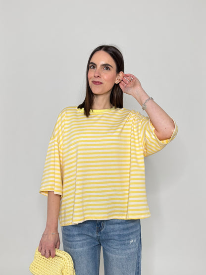 Maglia Felpa a righe light cotton in cotone Giallo/Bianco