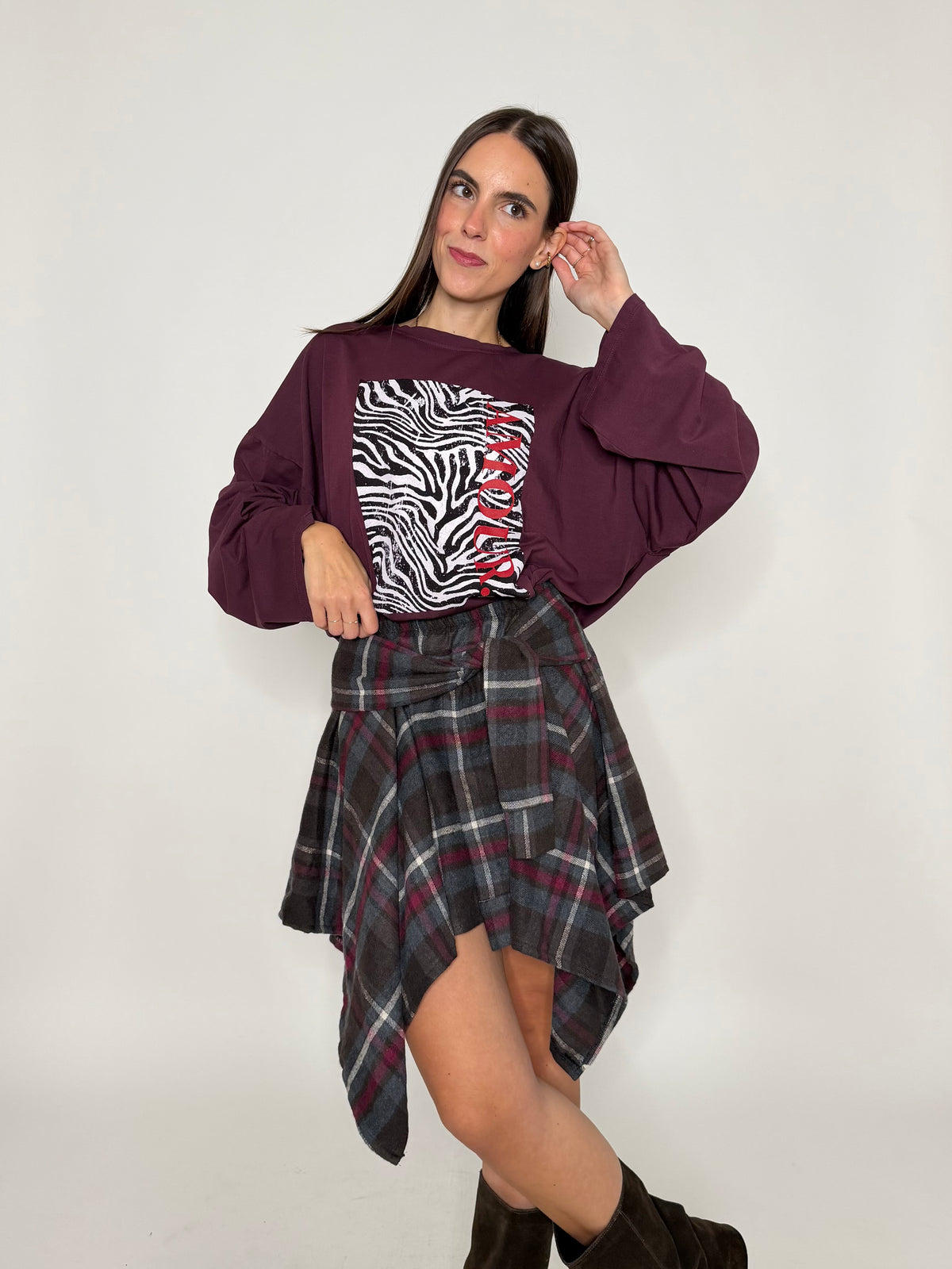 Gonna a camicia con pantaloncino fantasia tartan
