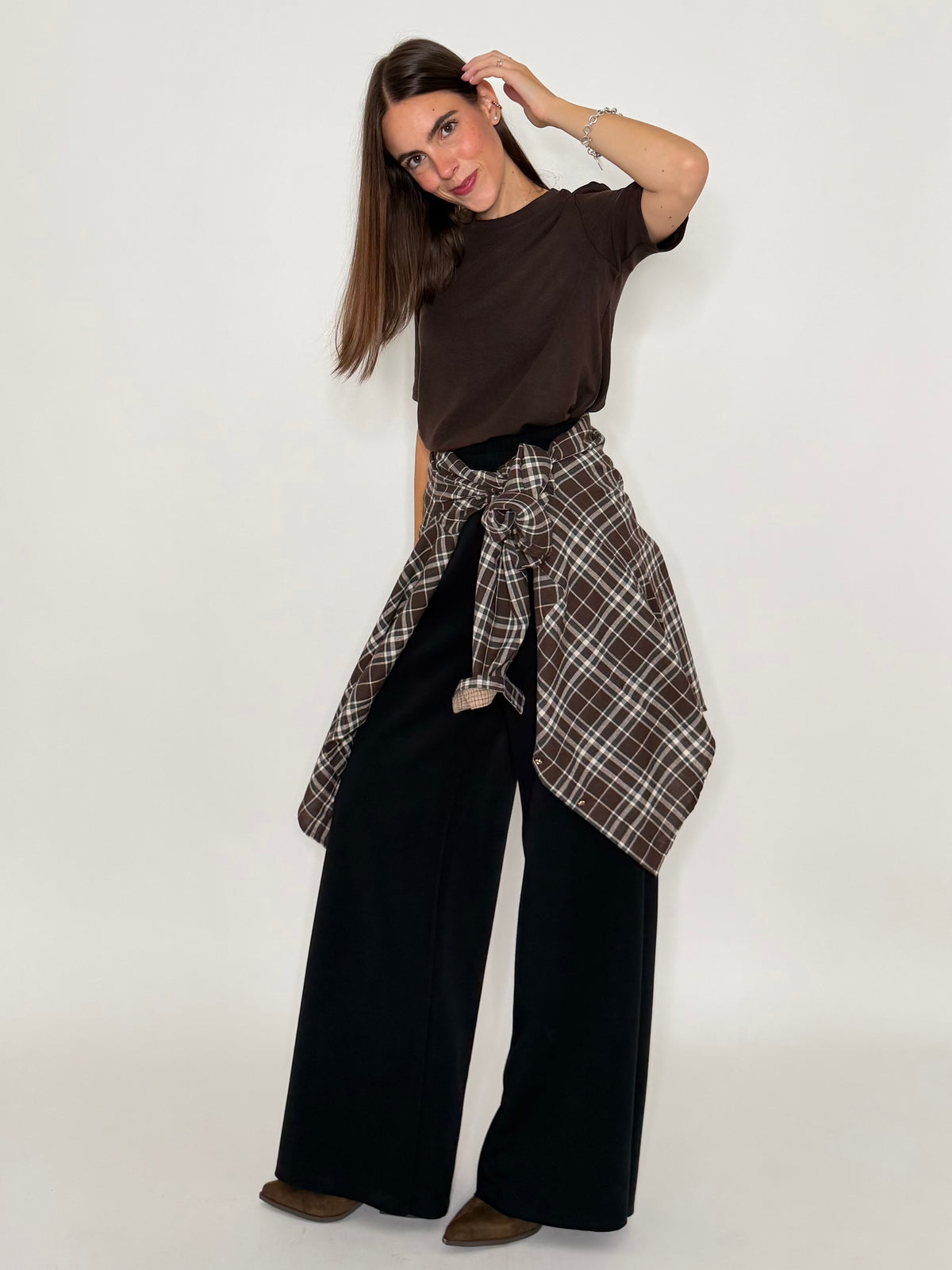 Pantalone palazzo relax fit in viscosa nero