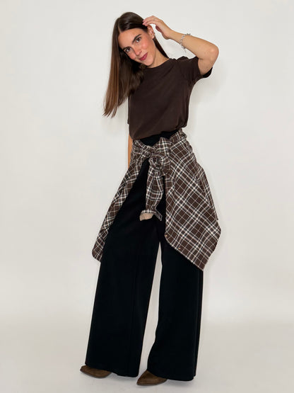 Pantalone palazzo relax fit in viscosa nero