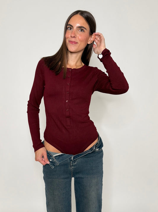 Body a costine in viscosa Bordeaux