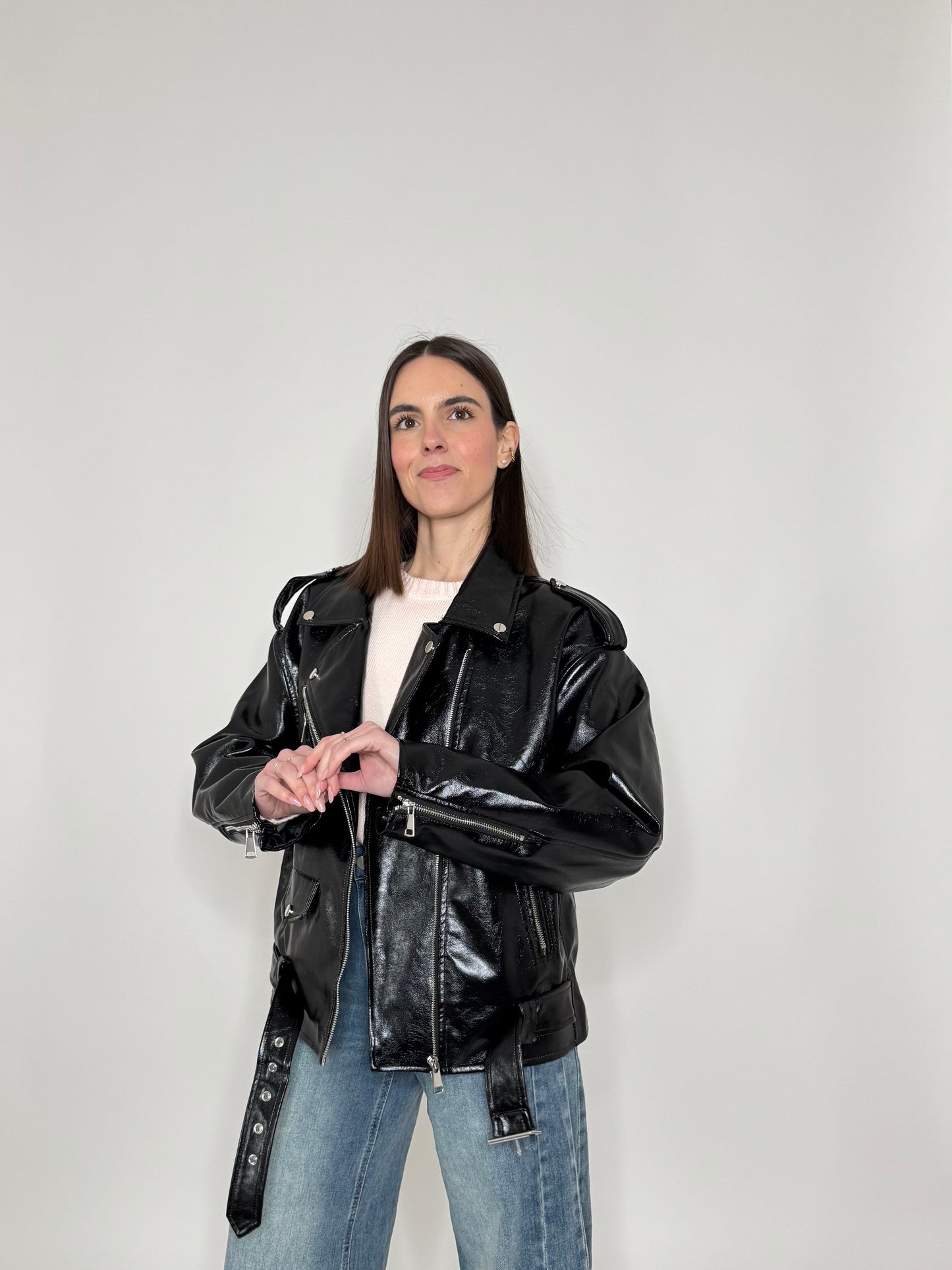 Giacca Biker in ecopelle martellata