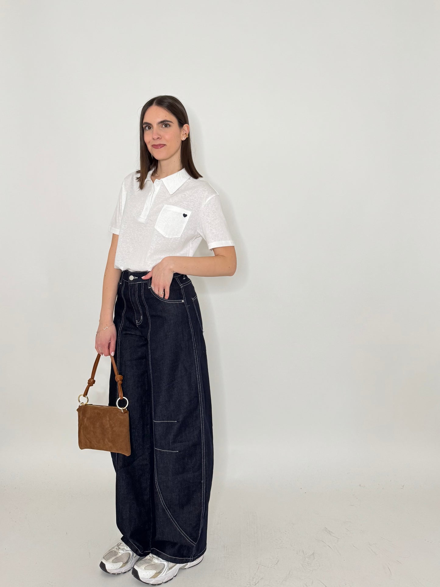 Polo basic light cotton con taschino e cuore Bianco