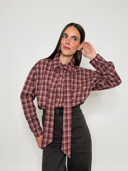 Camicia check in cotone vino