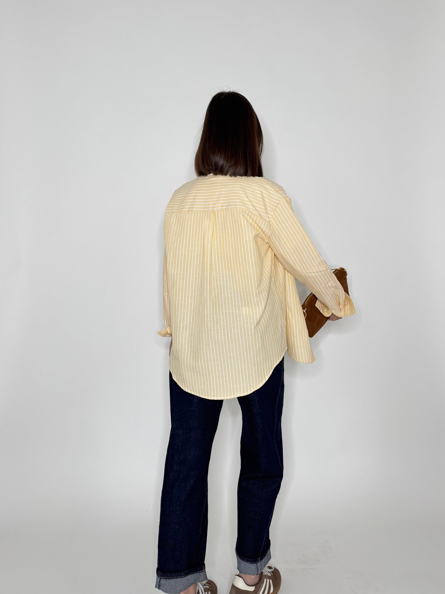 Camicia righe cuore in cotone Giallo