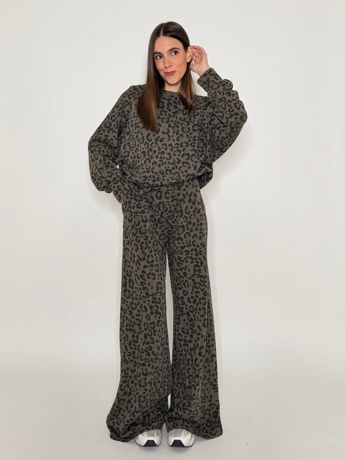 Pantalone palazzo leopardato in cotone