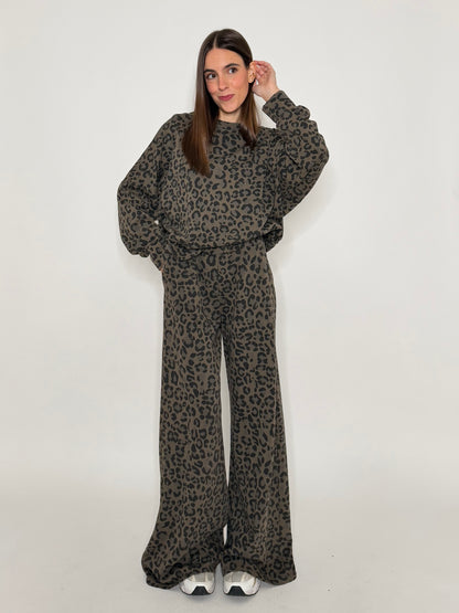 Pantalone palazzo leopardato in cotone