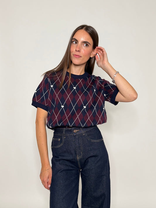 Maglia in viscosa a rombi blu navy/bordeaux