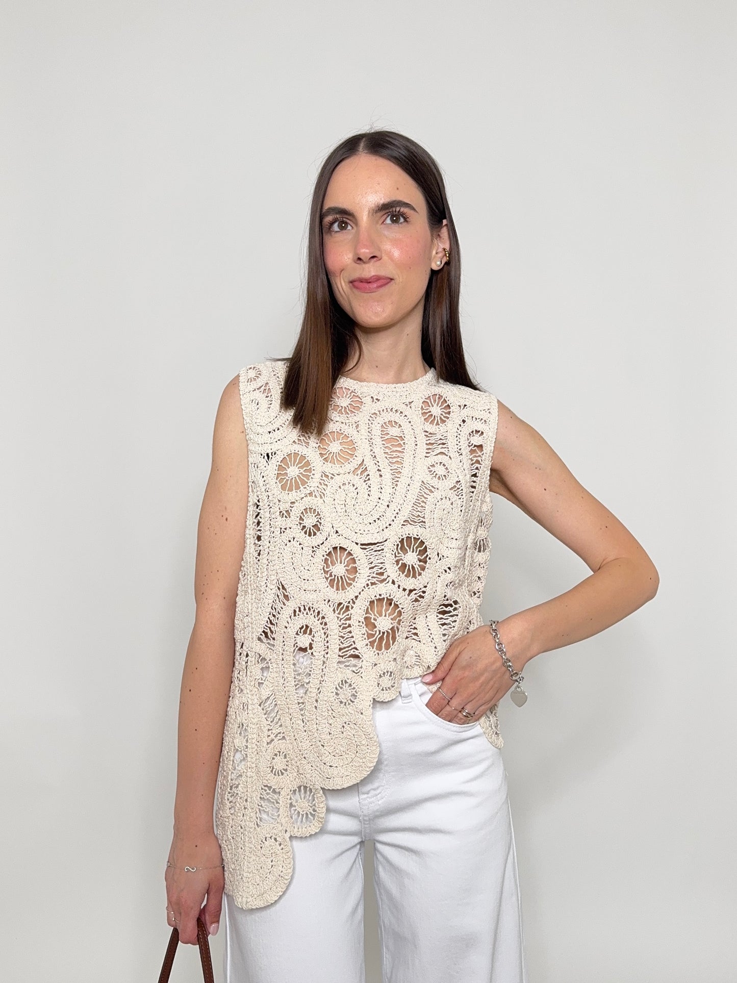 Top in crochet asimmetrico Beige
