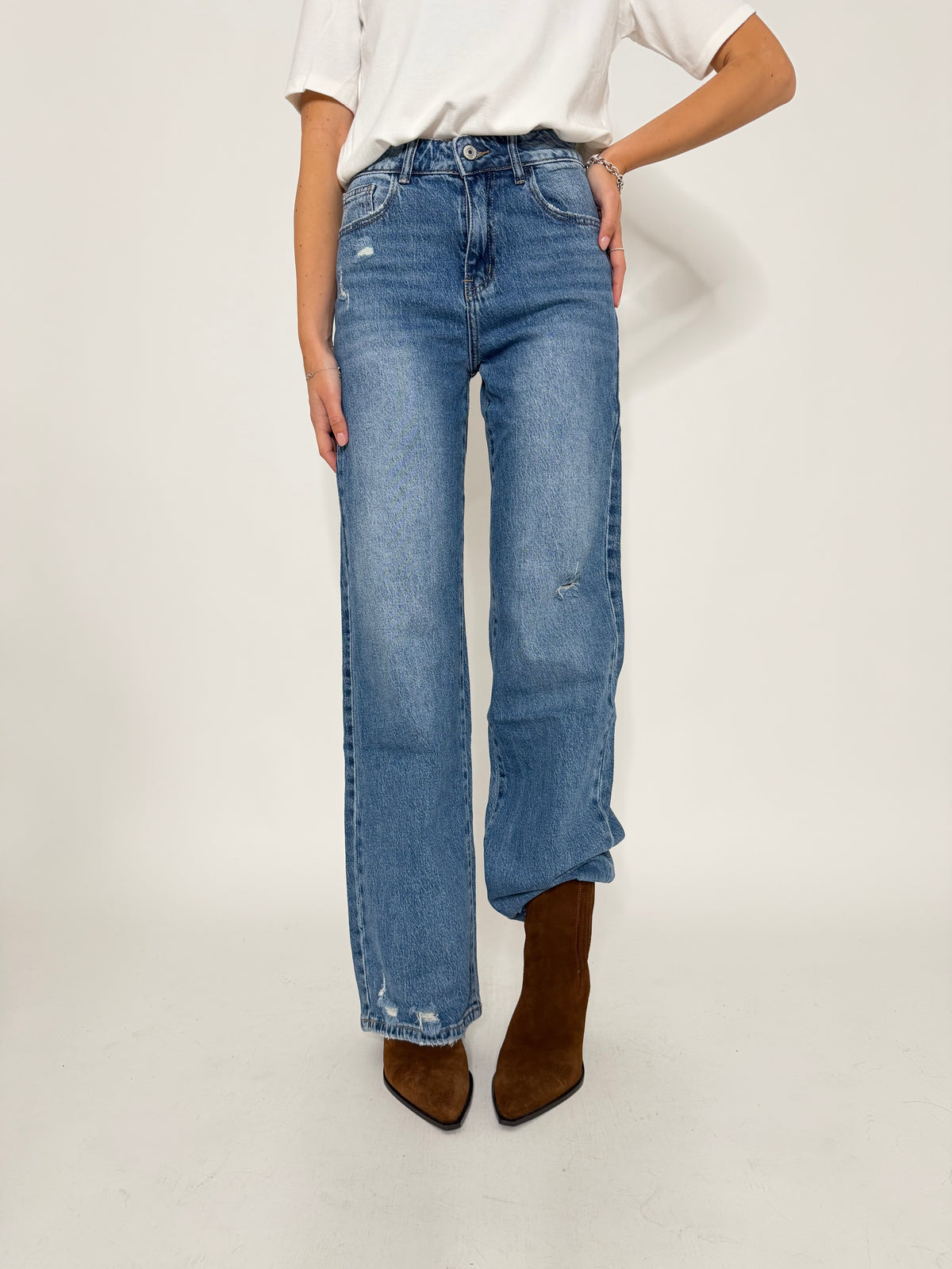 Jeans Straight Wide Leg in Denim Blu
