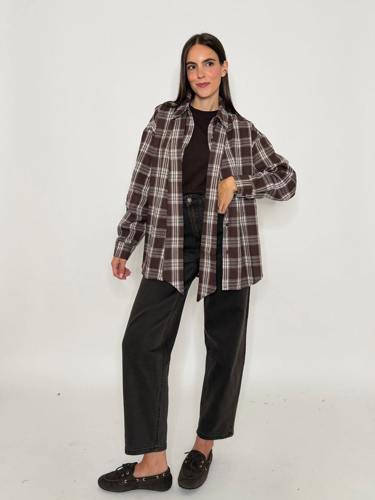 Camicia check in cotone coffee
