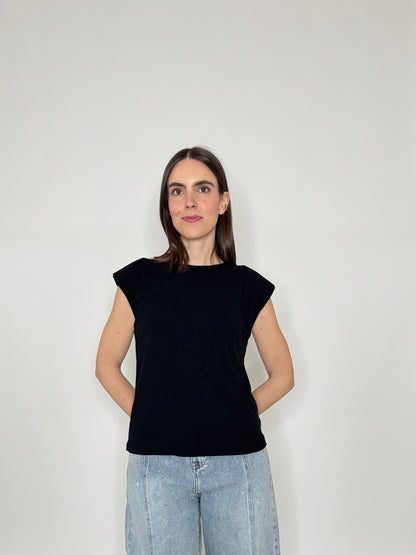 Maglia con spalline imbottite in cotone Nero