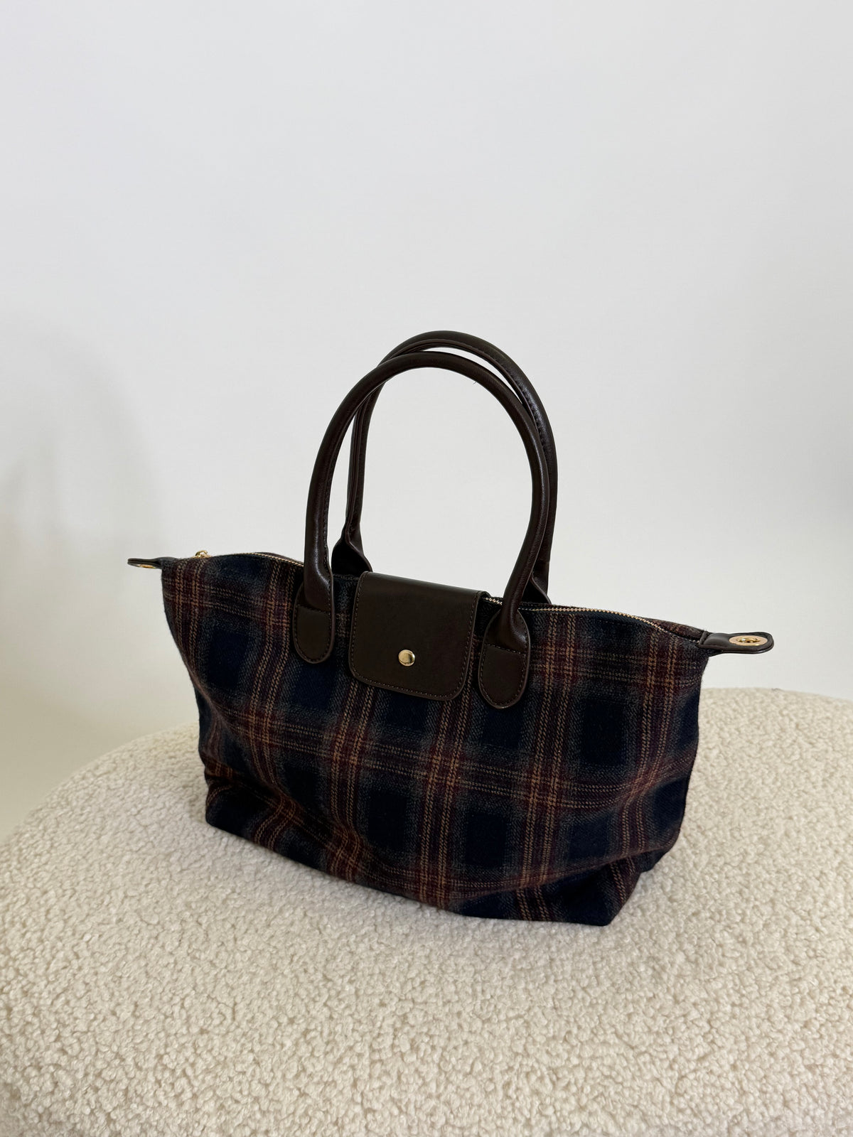 Borsa in tessuto a quadretti scozzese blu/bordeaux