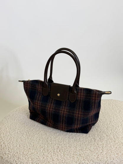 Borsa in tessuto a quadretti scozzese blu/bordeaux