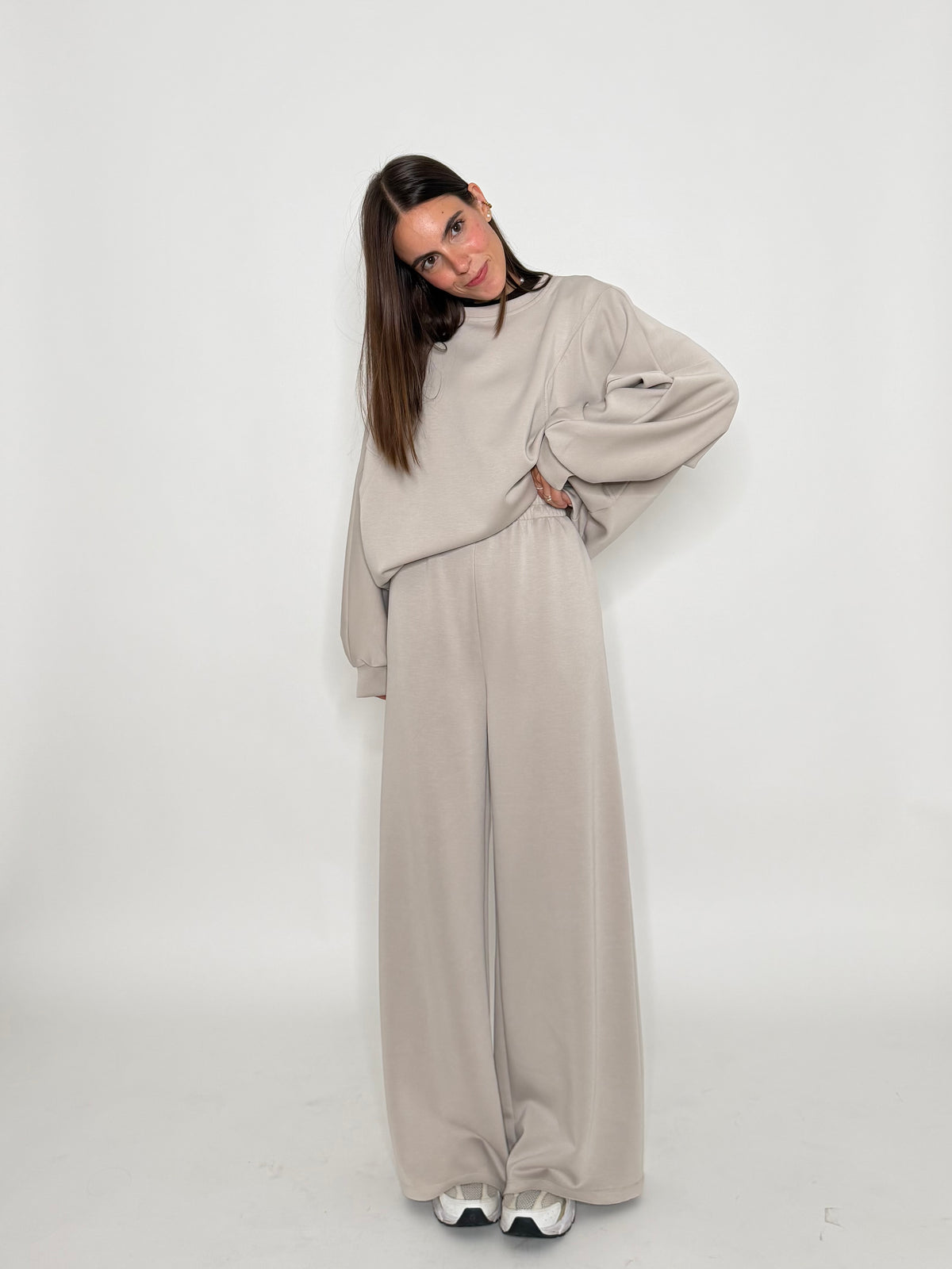Pantalone palazzo relax fit in viscosa beige
