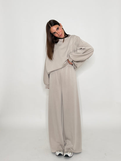 Pantalone palazzo relax fit in viscosa beige