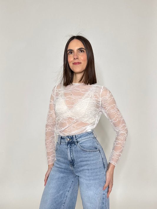 Maglia girocollo light pizzo bianco