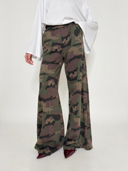 Pantalone palazzo camouflage in cotone
