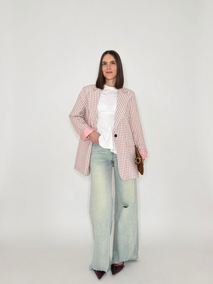 Giacca Spring check in cotone Pink