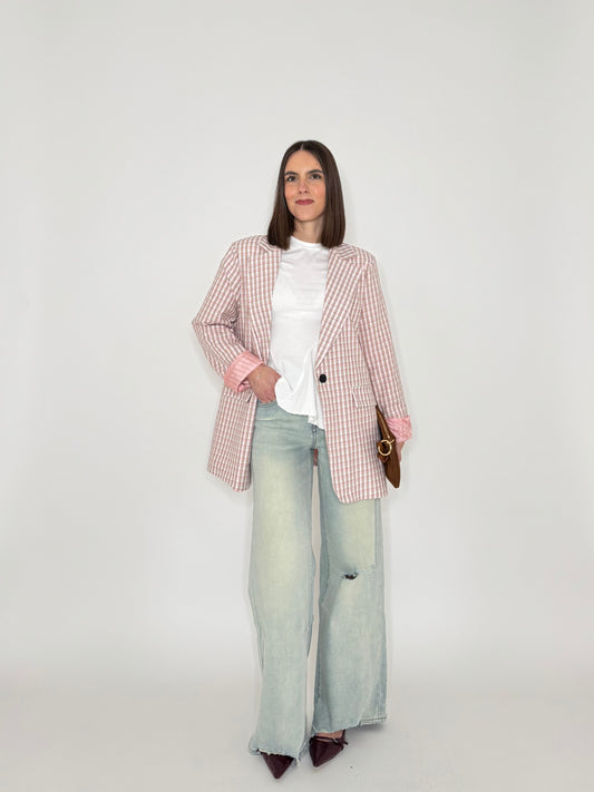 Giacca Spring check in cotone Pink