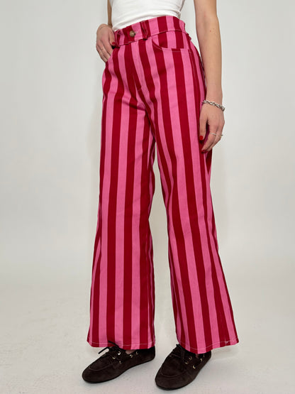 Jeans cinque tasche a righe modello wide leg Fragola/Confetto