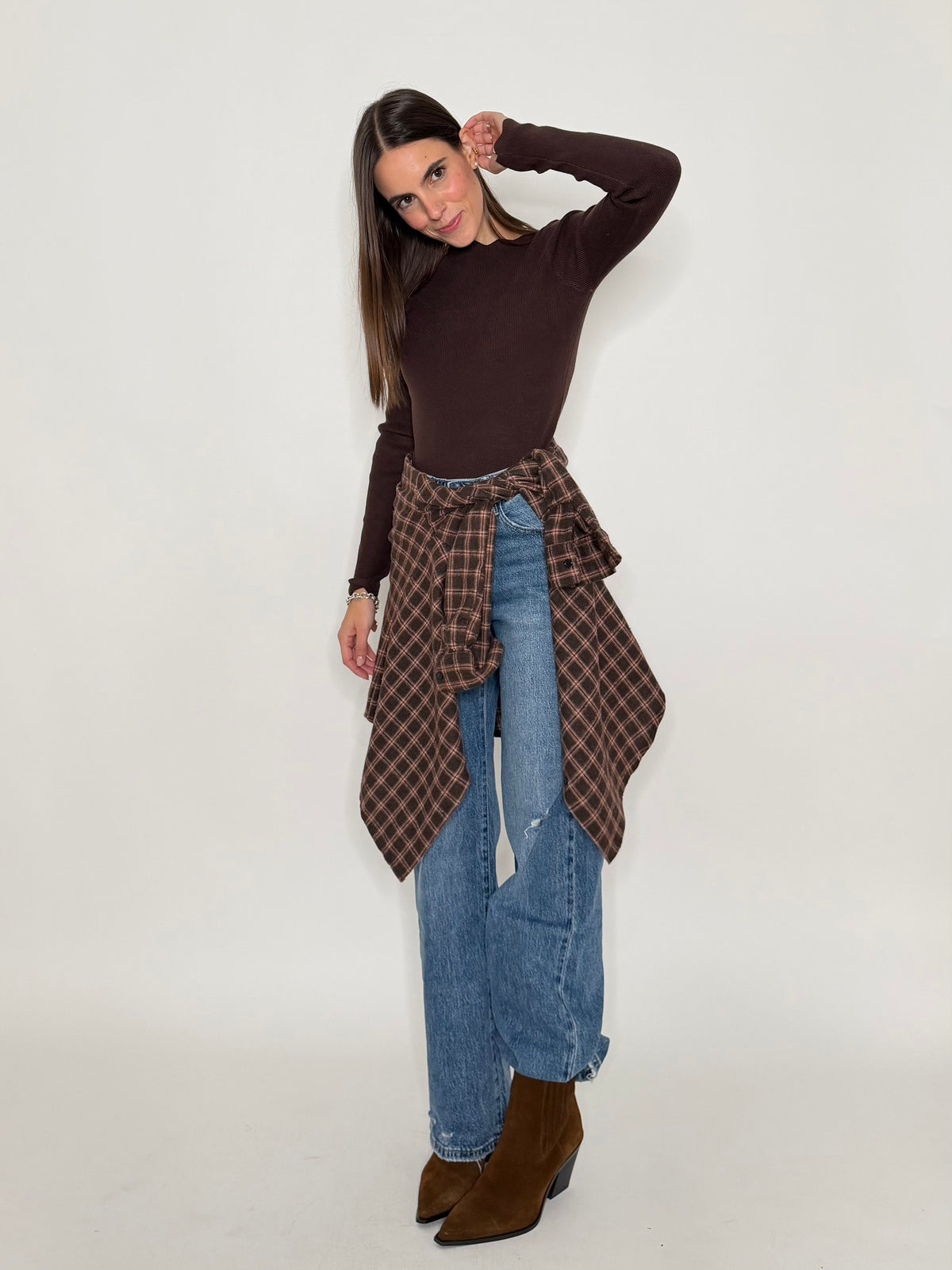 Camicia check vienna in cotone cioccolato/bordeaux